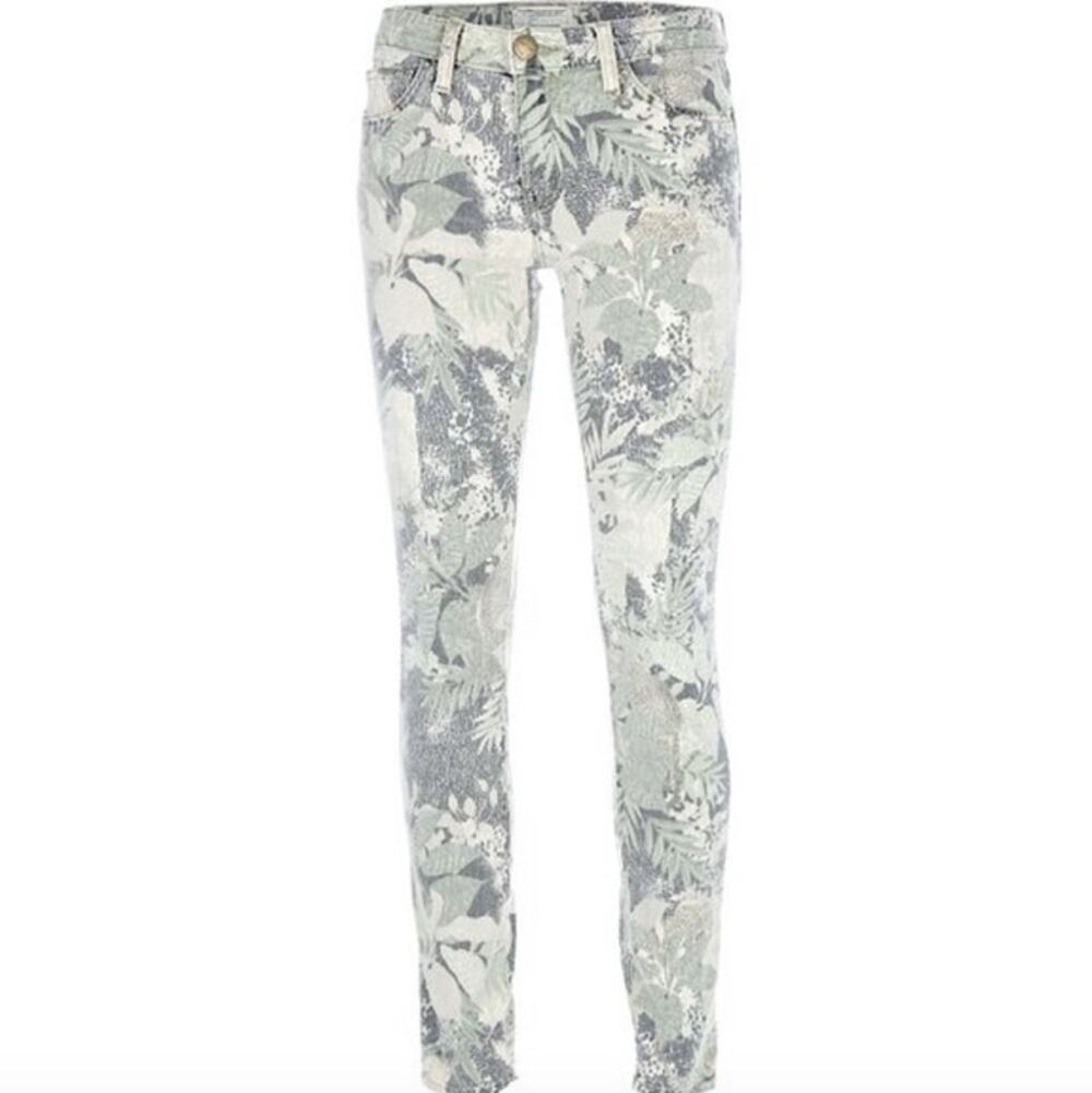 CURRENT/ELLIOTT Vintage Safari Cream Tan Printed Low Rise Ankle Skinny Jeans 25